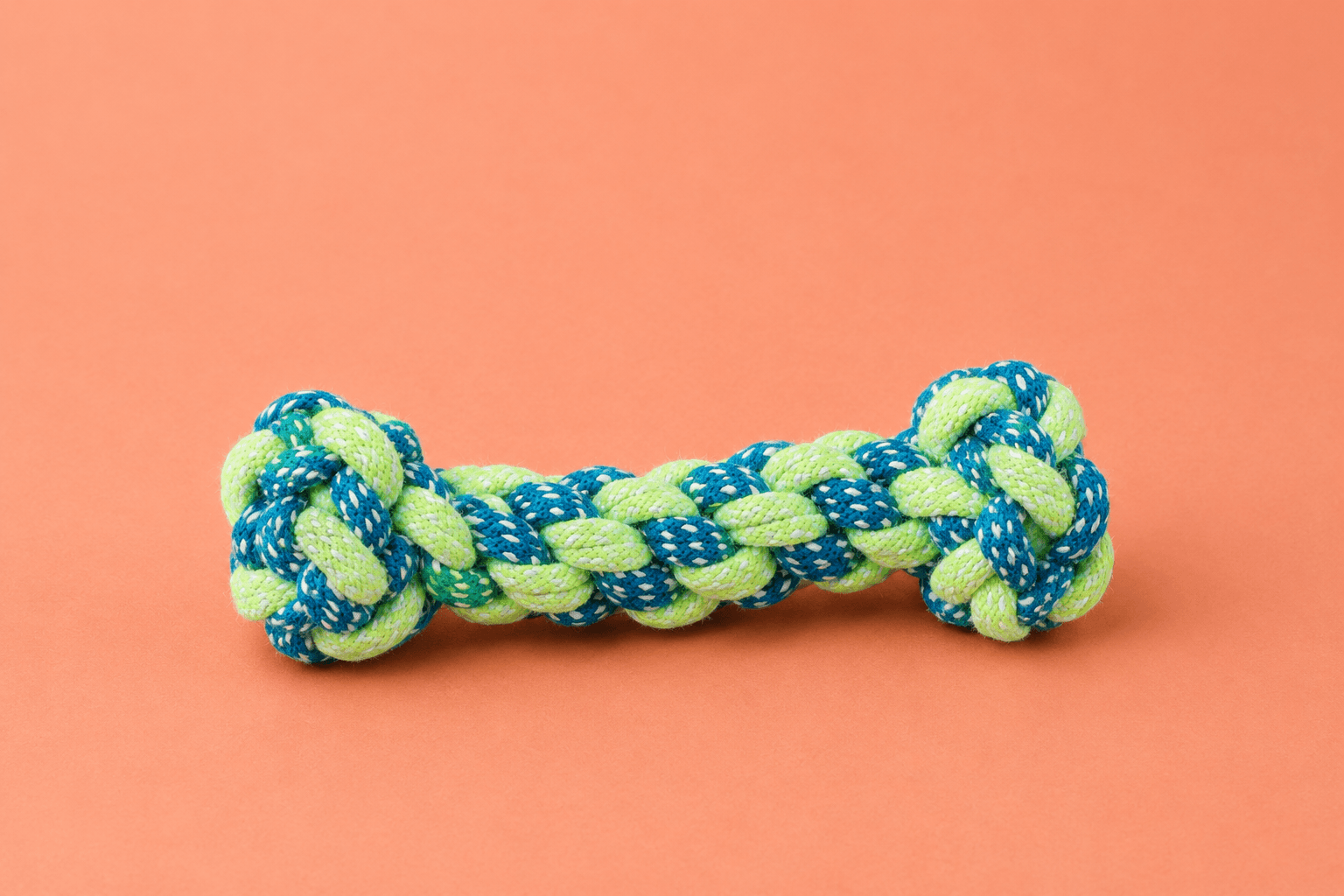 Blue and green bone-shaped braided rope tug toy