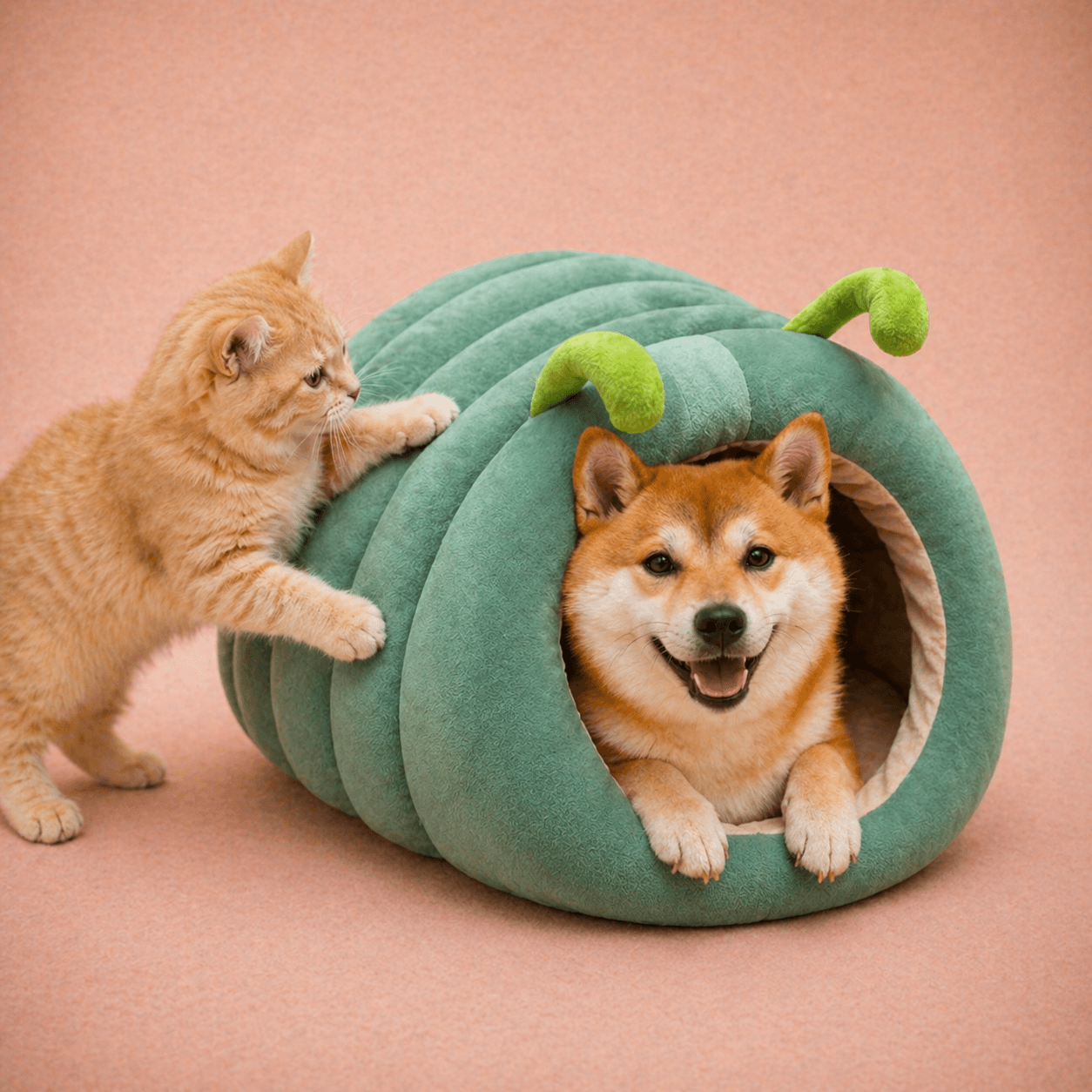 Pumpkin Velvet Cave Bed — detail view