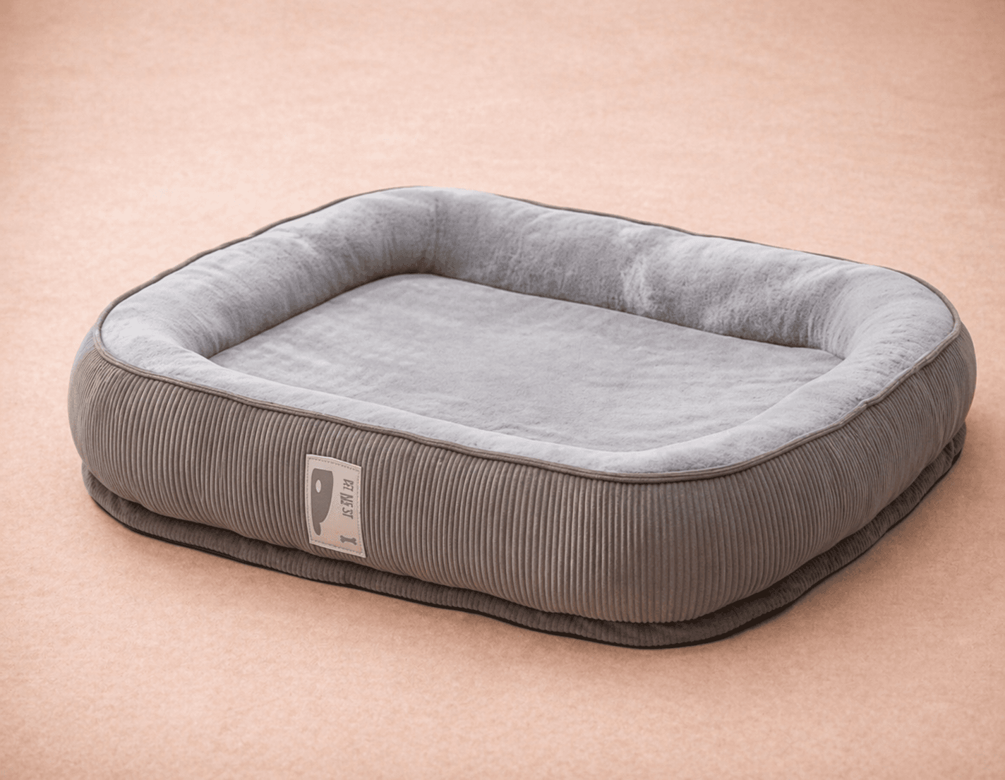 Grey ribbed corduroy rectangular bolster lounge dog bed
