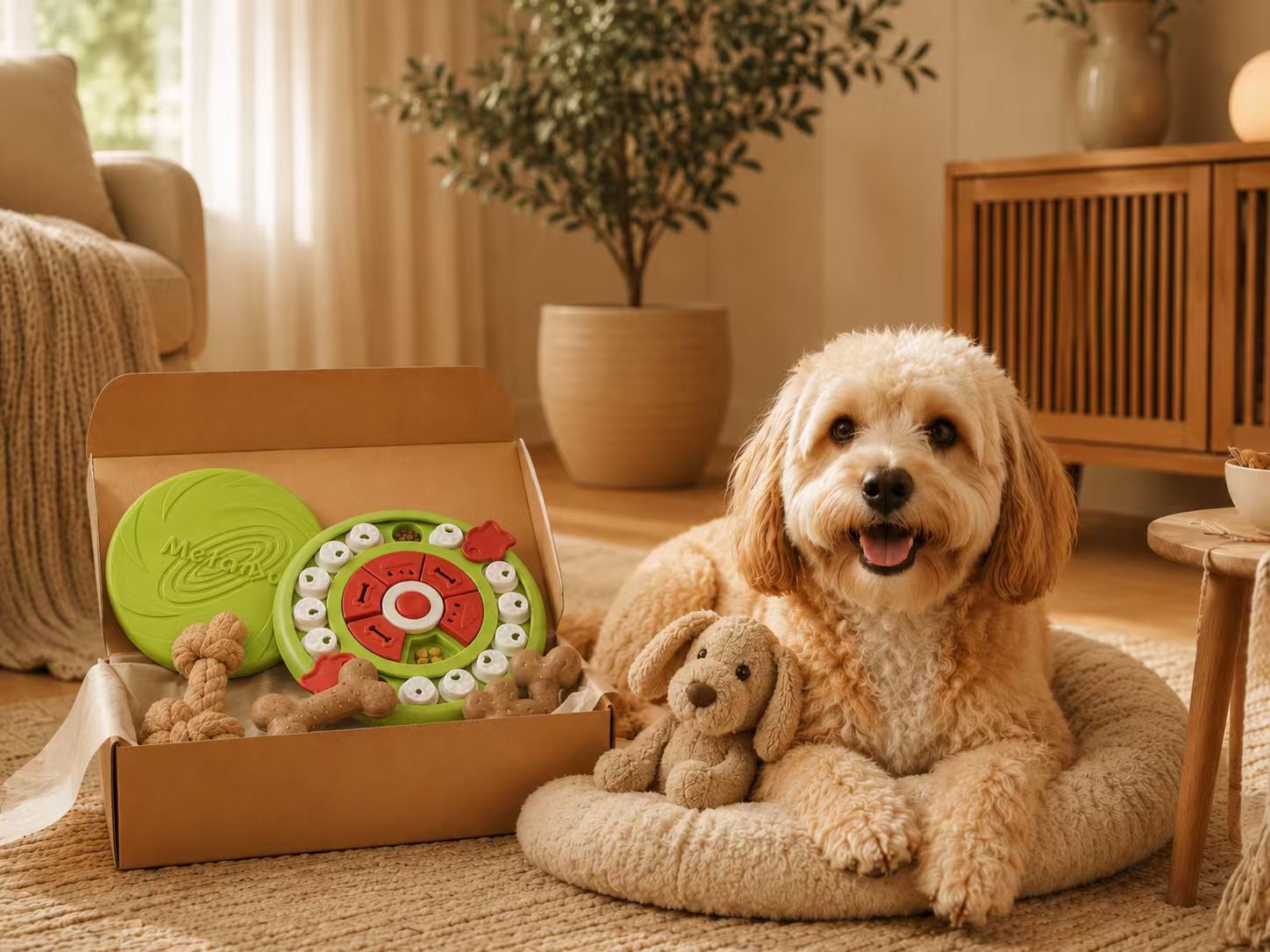 Dog routine moment with Tail & Treat enrichment items