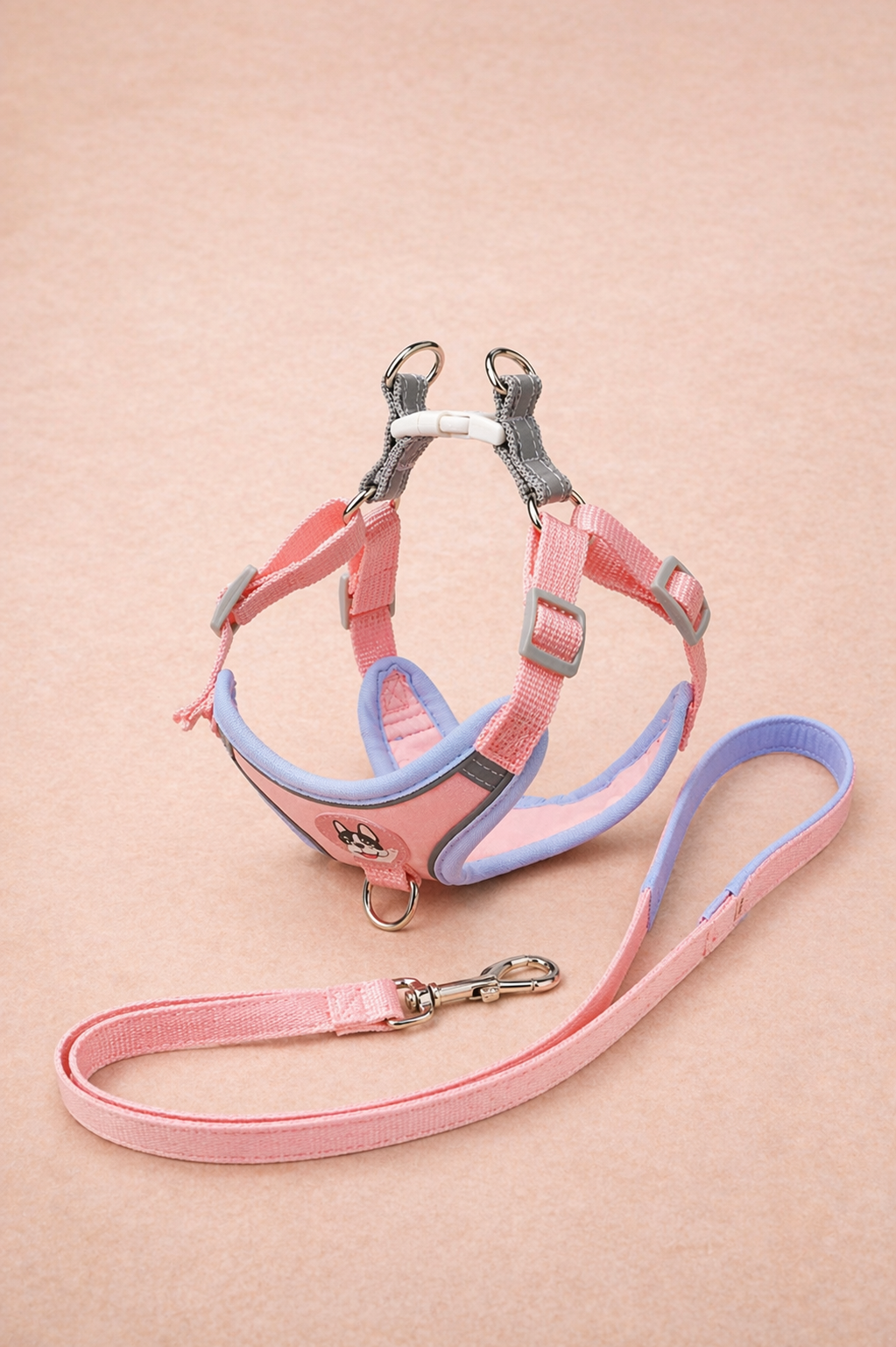 Pink and lavender padded harness and leash set