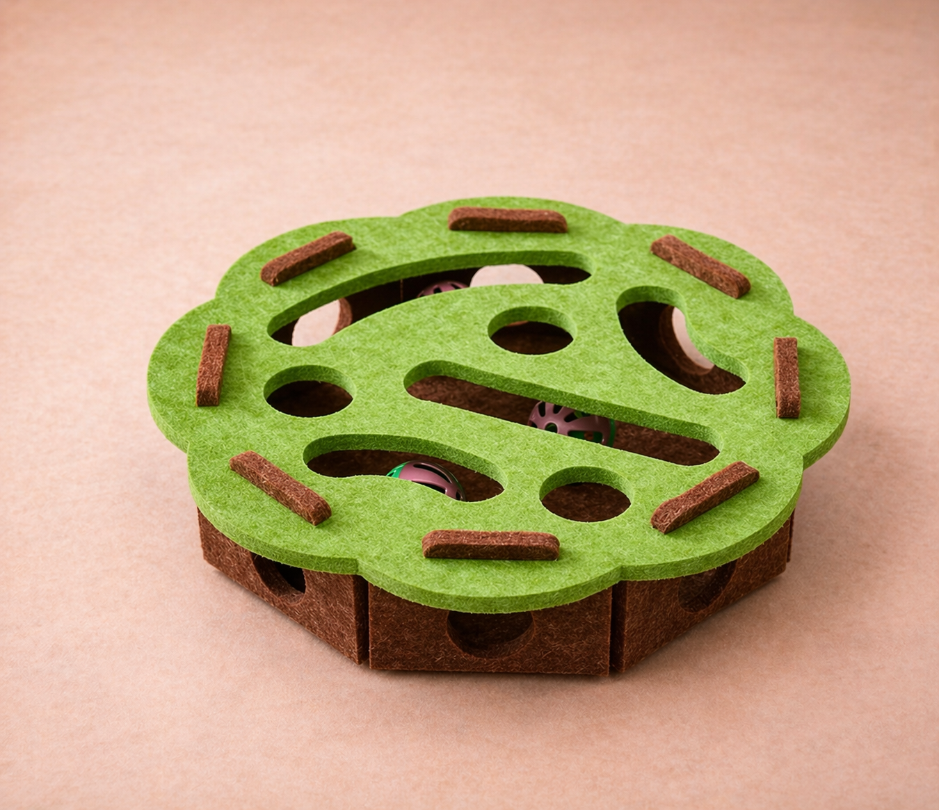 Green and brown felt round puzzle maze