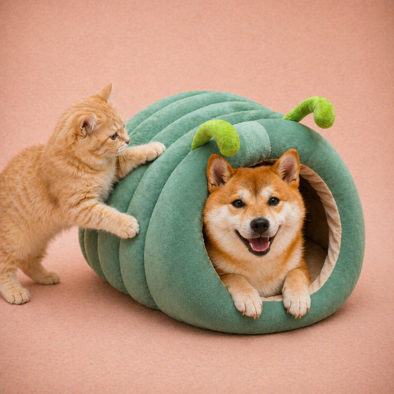 Pumpkin Velvet Cave Bed — detail view